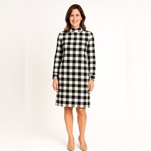 Talbots black white buffalo Ponte knit shirt dress size XS button mock neck